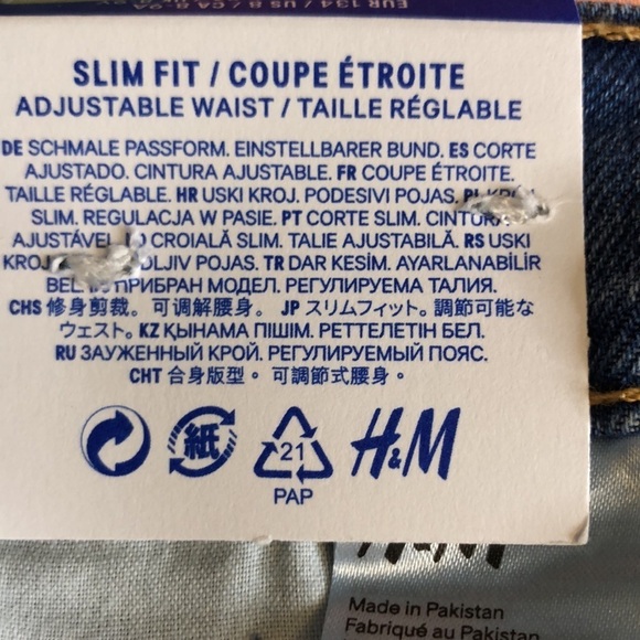 COPY - H&M GIRL SLIM FIT ADJUSTABLE WAIST DISTRESSED BLUE WASHED SIZE 12 - Picture 7 of 11